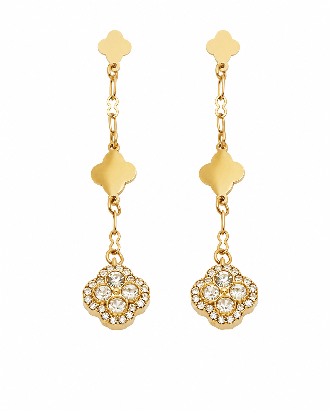 Detail view of Lumi Clover Drop Earrings by Zodiglow
