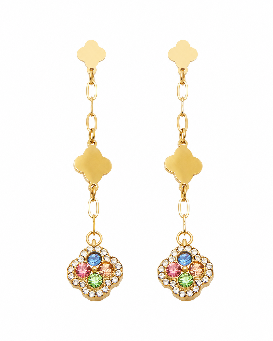 Side view of Lumi Clover Drop Earrings by Zodiglow