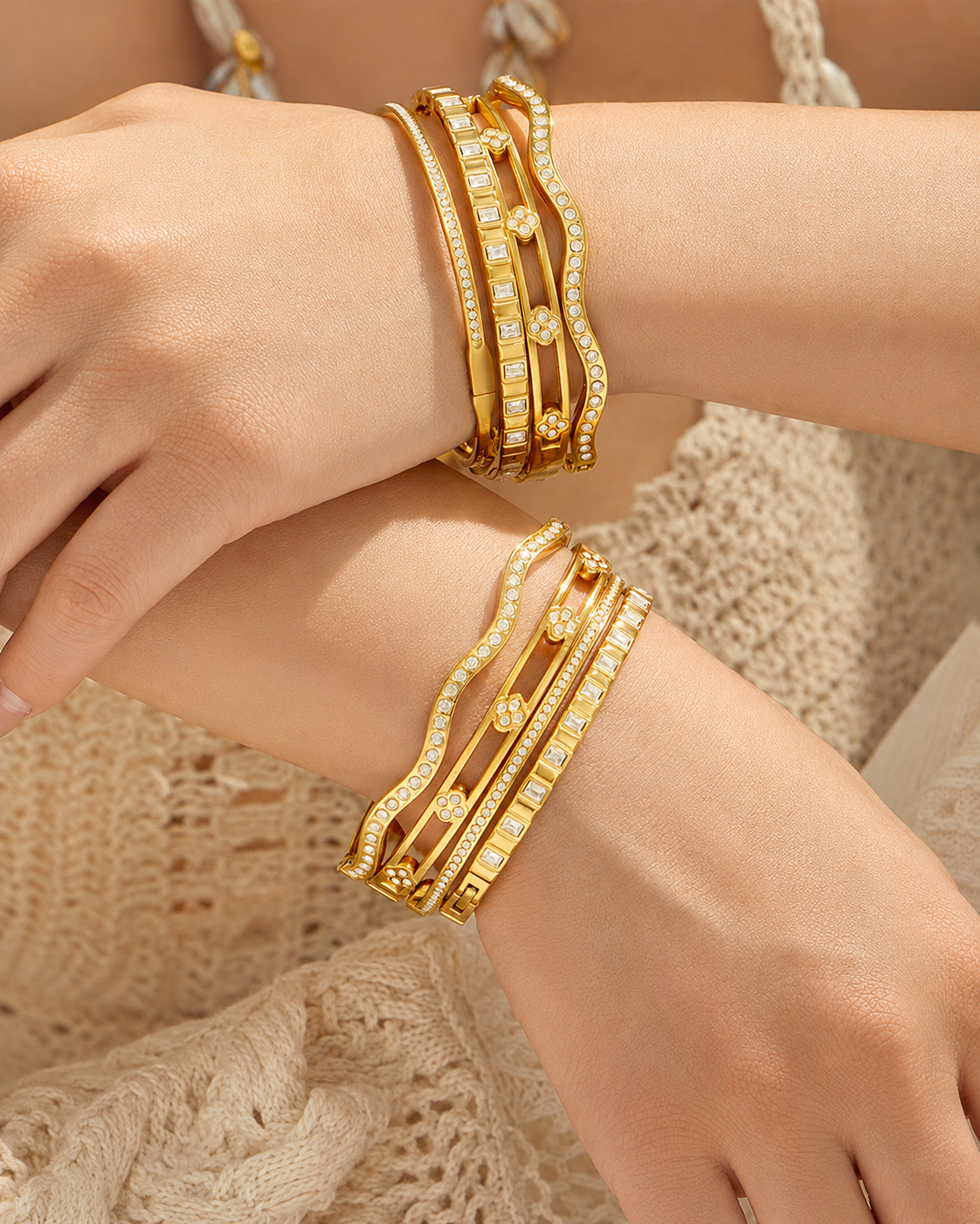 Styled view of Lumi Zircon Bangle Series by Zodiglow