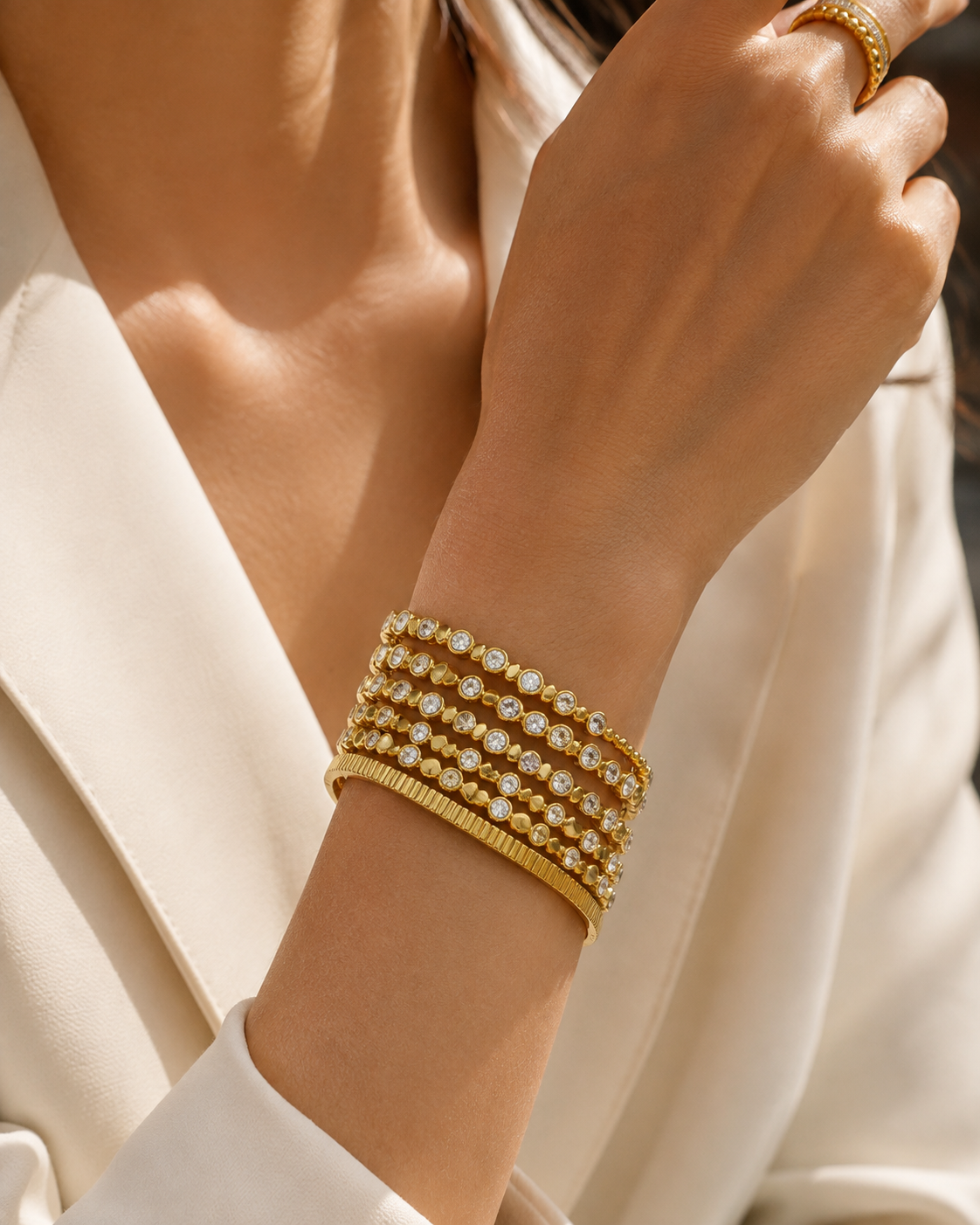 Styled view of Lumi Zircon Bangle Series by Zodiglow