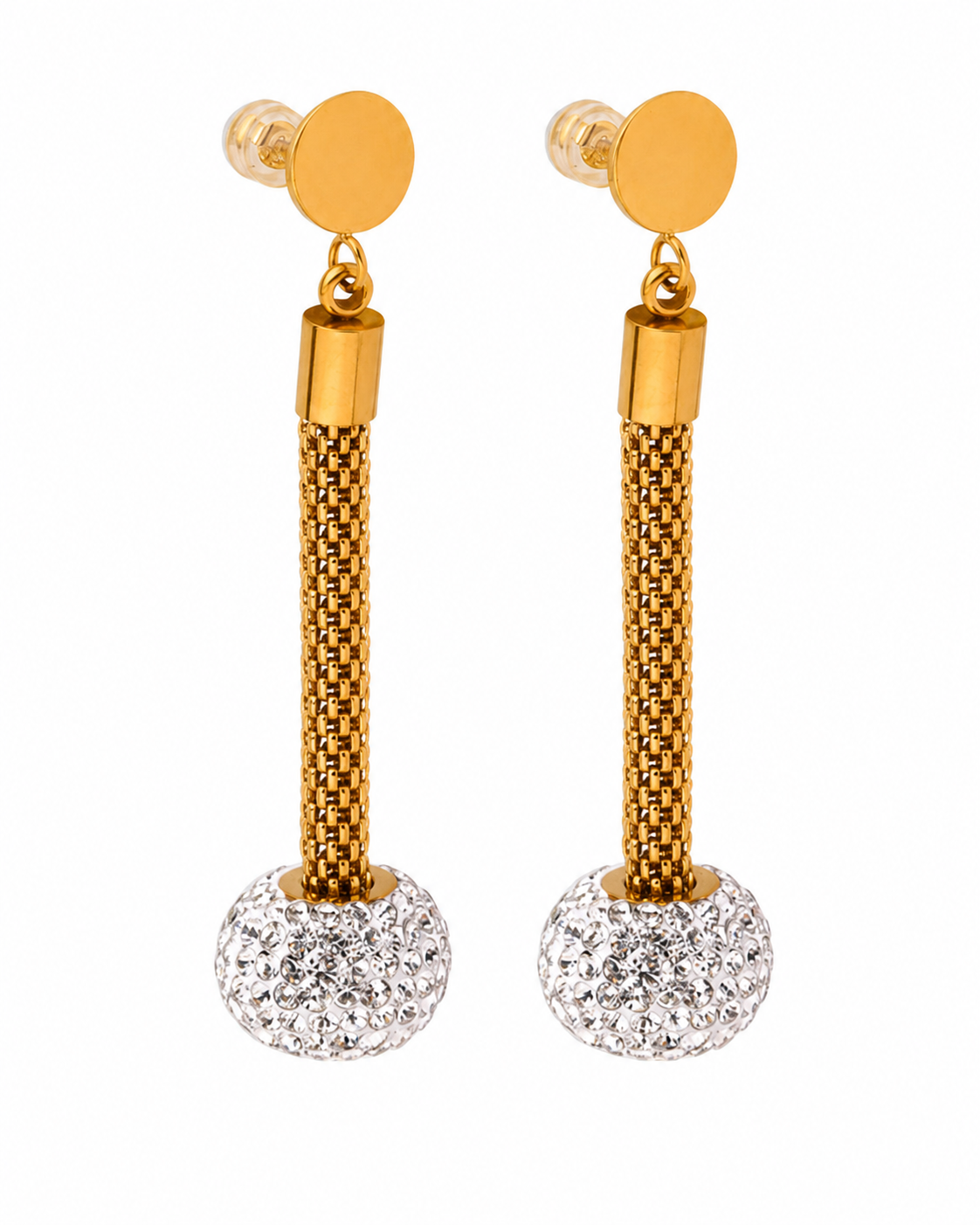 Detail view of Lumière Gold Pavé Tassel Drop Earrings by Zodiglow