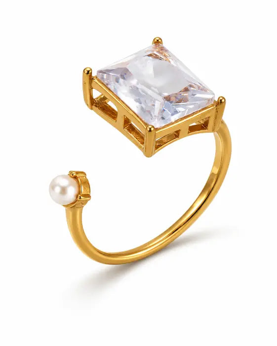 Detail view of Lumière Sculptural Zircon Ring Collection by Zodiglow