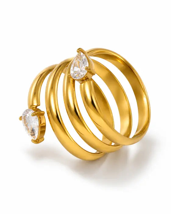 Front view of Lumière Sculptural Zircon Ring Collection by Zodiglow