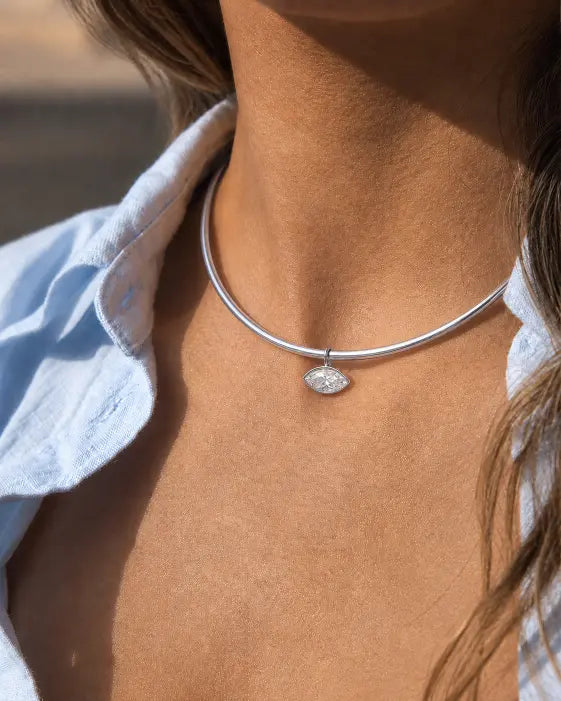 Alternate view of Lumière Silver Marquise Zircon Choker Necklace by Zodiglow