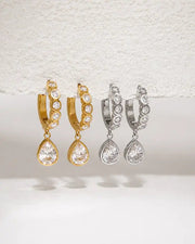 Detail view of Luna Drop Hoop Earrings by Zodiglow