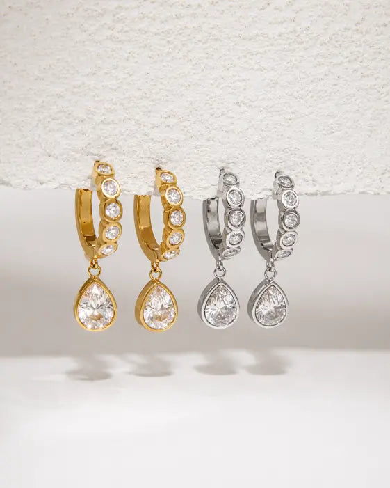 Detail view of Luna Drop Hoop Earrings by Zodiglow
