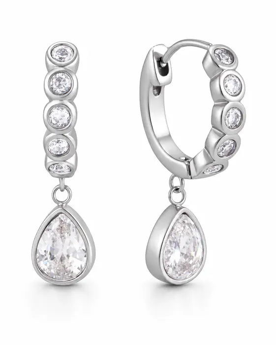 Front view of Luna Drop Hoop Earrings by Zodiglow