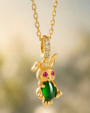 Detail view of Luna Jade Bunny Pendant Necklace by Zodiglow