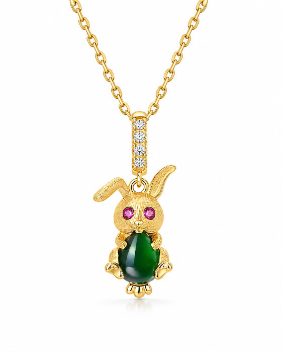 Front view of Luna Jade Bunny Pendant Necklace by Zodiglow