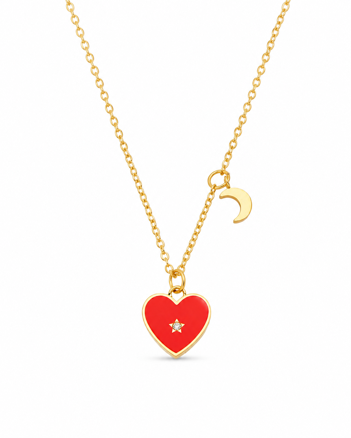 Front view of Luna Red Heart Necklace by Zodiglow