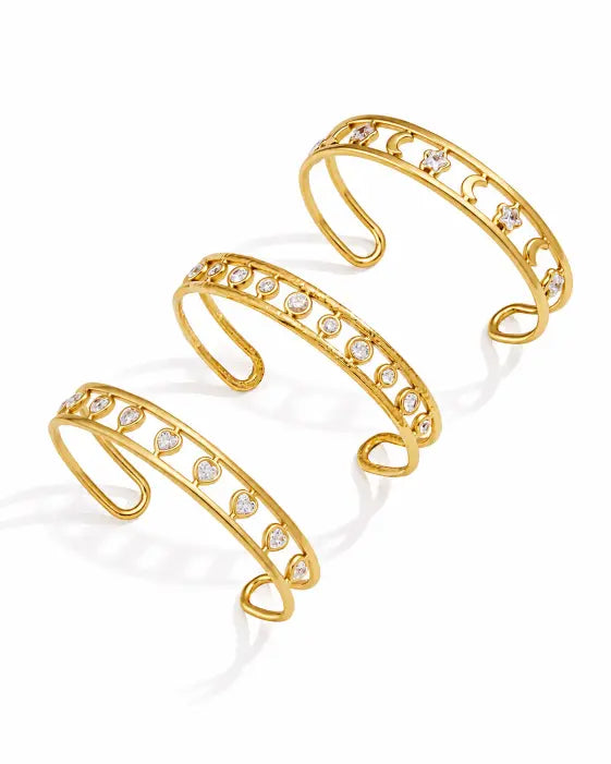 Detail view of Luna Star Gold Cuff Bracelet by Zodiglow