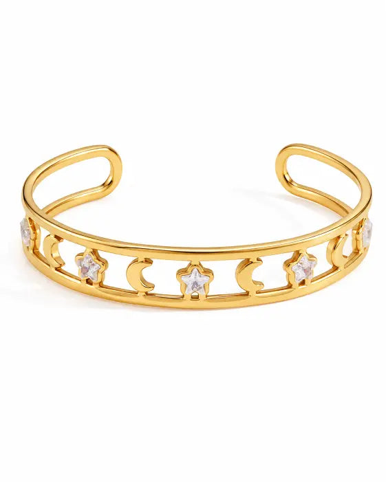 Front view of Luna Star Gold Cuff Bracelet by Zodiglow
