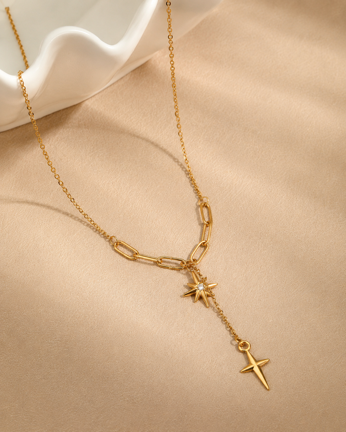 Detail view of Celestia Star Drop Necklace by Zodiglow