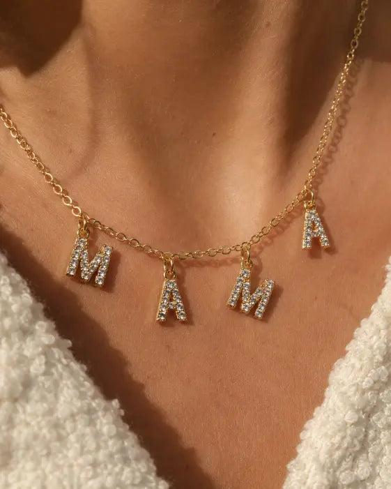 Alternate view of Mama Shine Zircon Letter Necklace by Zodiglow
