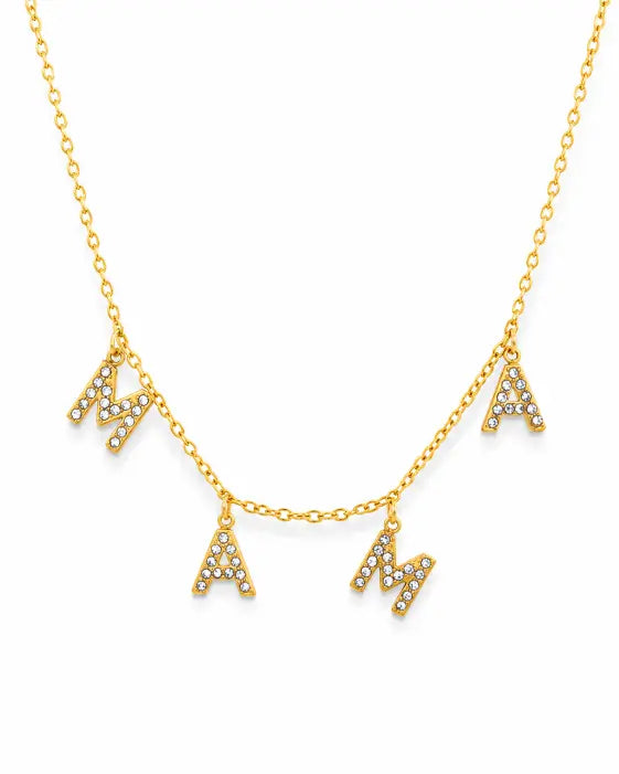 Front view of Mama Shine Zircon Letter Necklace by Zodiglow
