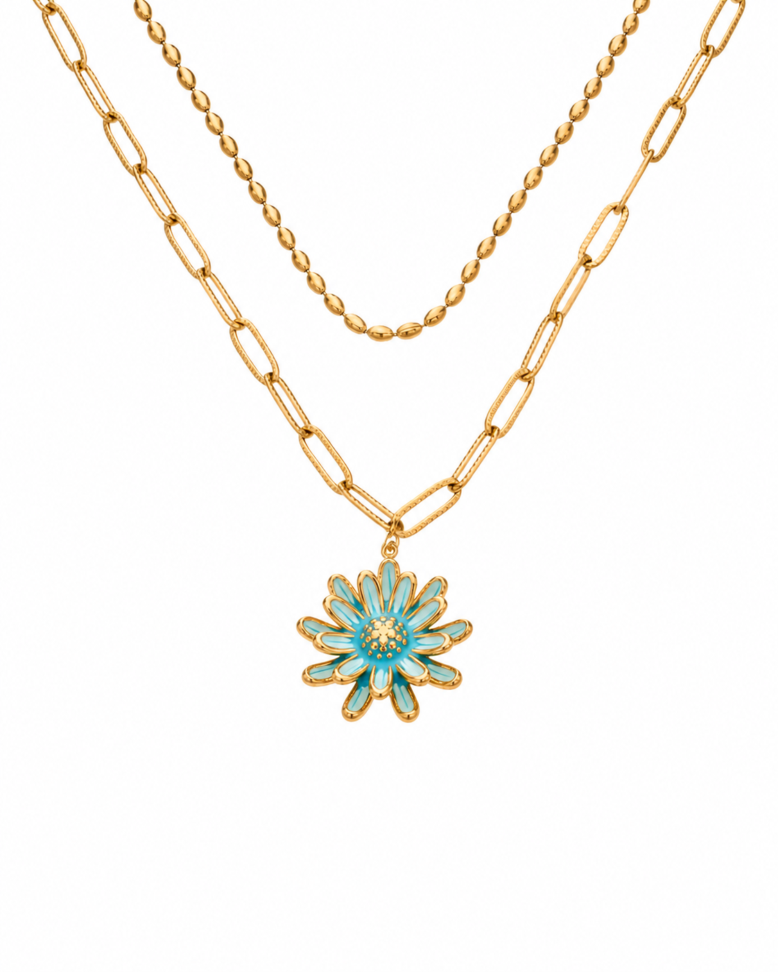 Close-up view of Maribel Daisy Layered Necklace by Zodiglow