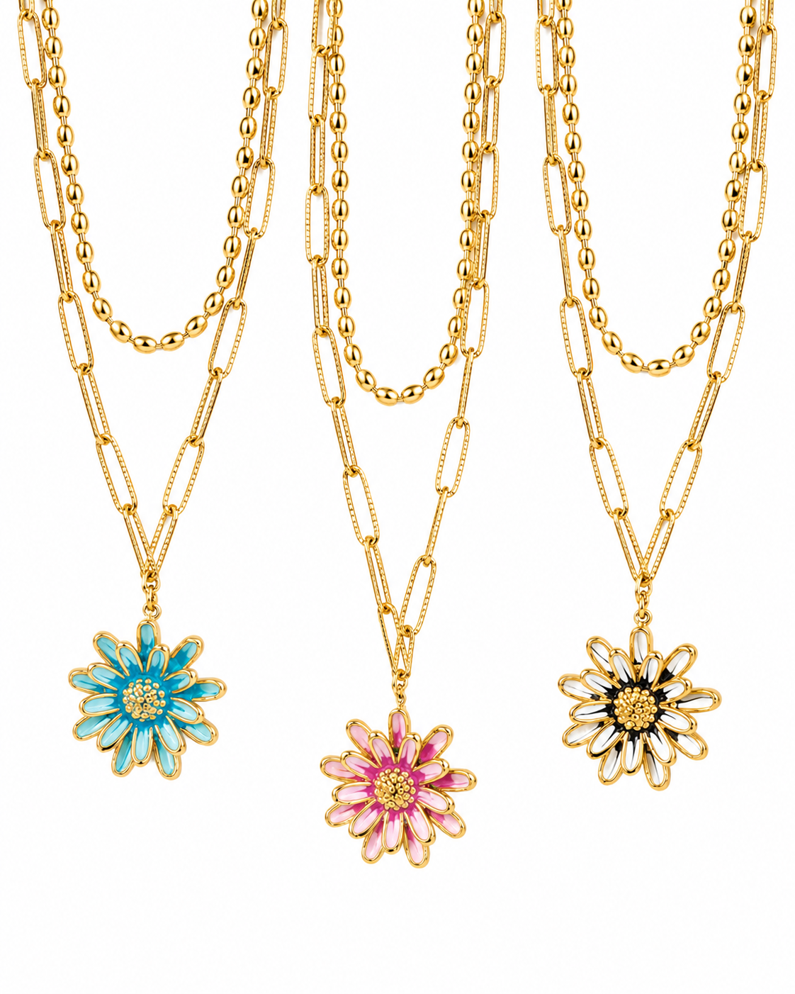 Front view of Maribel Daisy Layered Necklace by Zodiglow