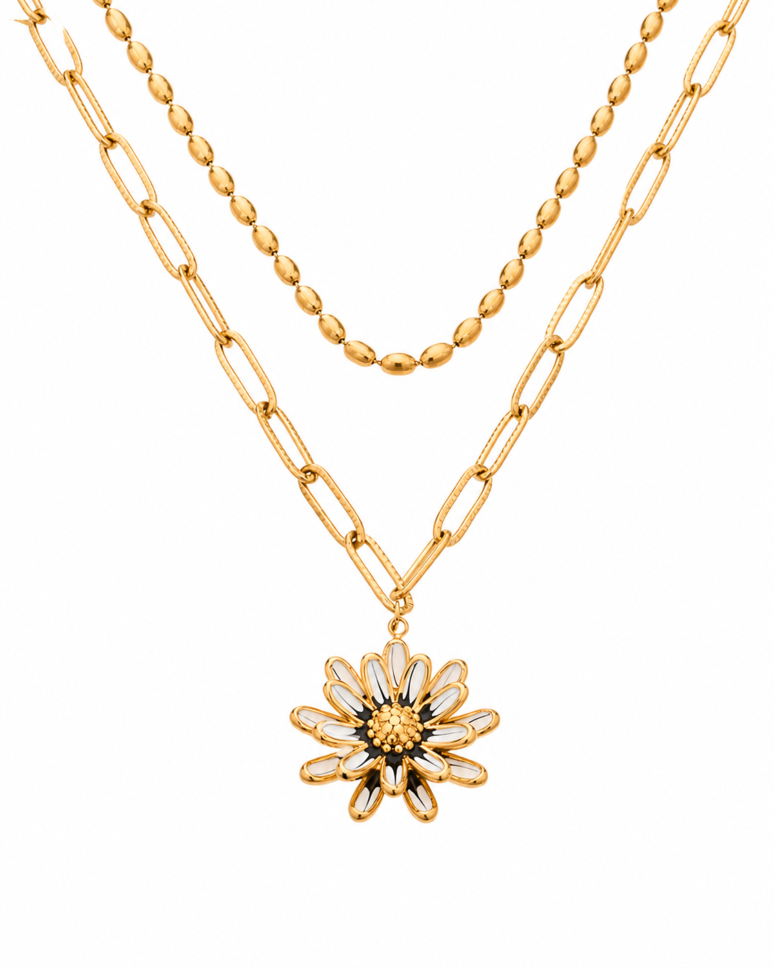 Side view of Maribel Daisy Layered Necklace by Zodiglow