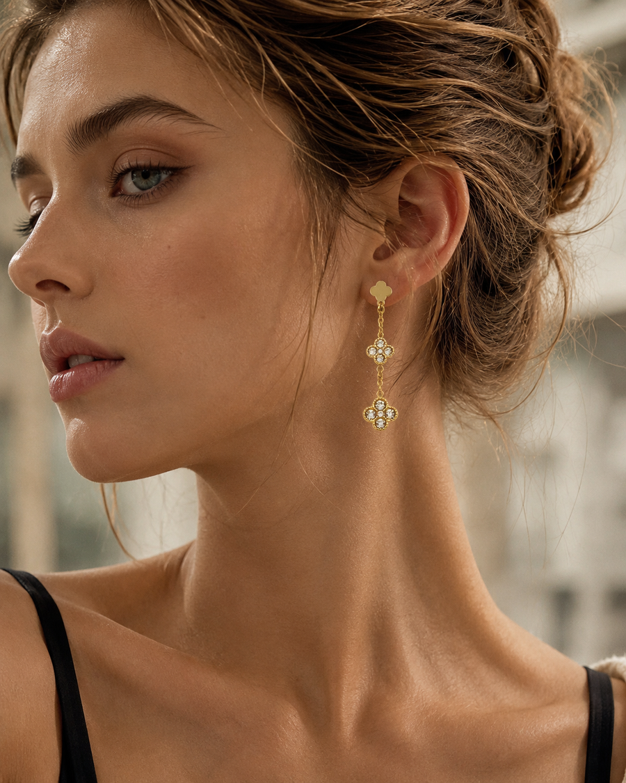 Marielle Double Clover Zircon Drop Earrings