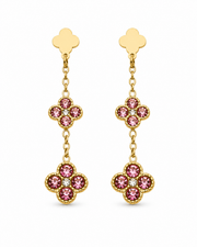 Close-up view of Marielle Double Clover Zircon Drop Earrings by Zodiglow