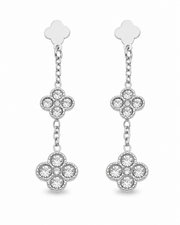 Detail view of Marielle Double Clover Zircon Drop Earrings by Zodiglow