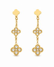 Front view of Marielle Double Clover Zircon Drop Earrings by Zodiglow
