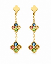 Side view of Marielle Double Clover Zircon Drop Earrings by Zodiglow