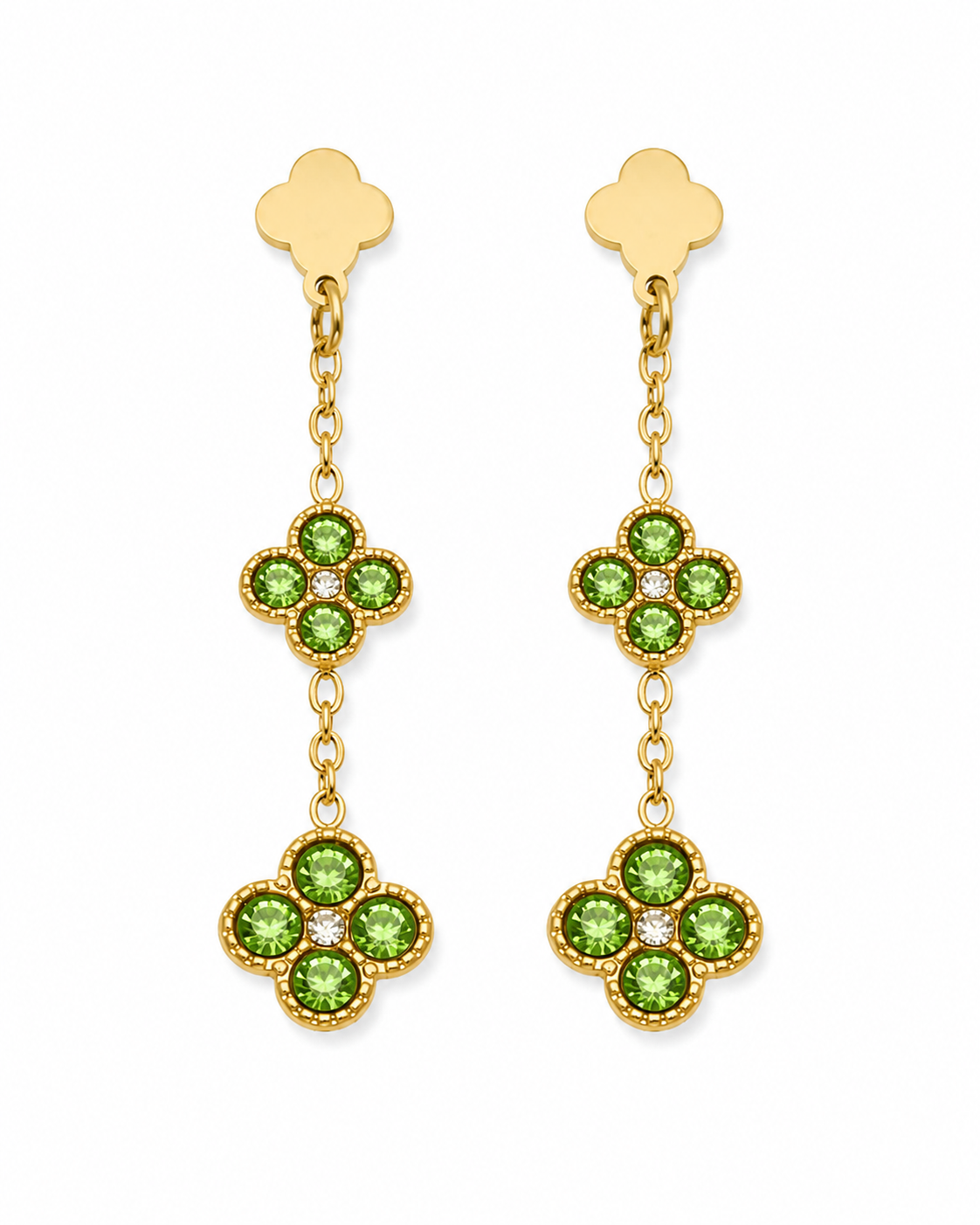 Additional view 7 of Marielle Double Clover Zircon Drop Earrings by Zodiglow