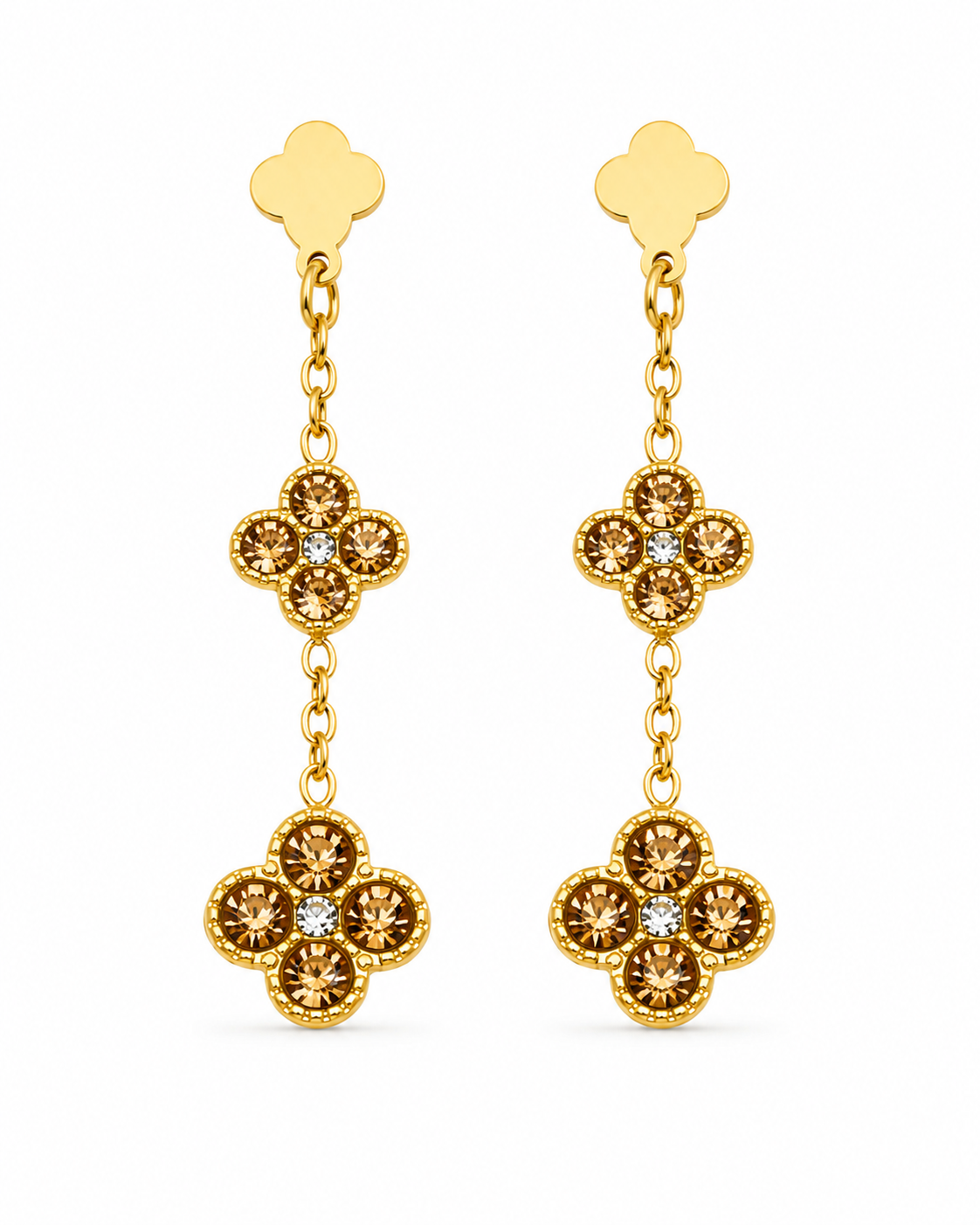 Additional view 8 of Marielle Double Clover Zircon Drop Earrings by Zodiglow