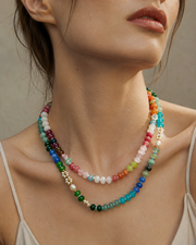 Close-up view of Marina Color Beaded Shell Pearl Necklace by Zodiglow