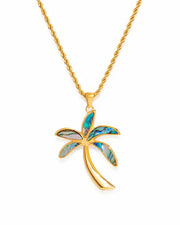 Front view of Marina Gold Palm Tree Necklace by Zodiglow