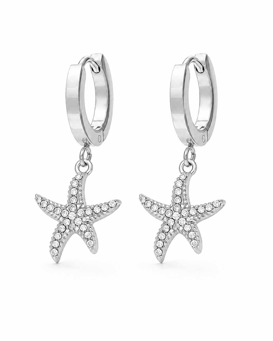Detail view of Marina Zircon Starfish Huggie Earrings by Zodiglow