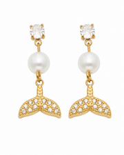 Detail view of Maris Ocean Pearl Drop Earrings by Zodiglow