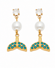 Side view of Maris Ocean Pearl Drop Earrings by Zodiglow