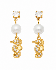 Styled view of Maris Ocean Pearl Drop Earrings by Zodiglow