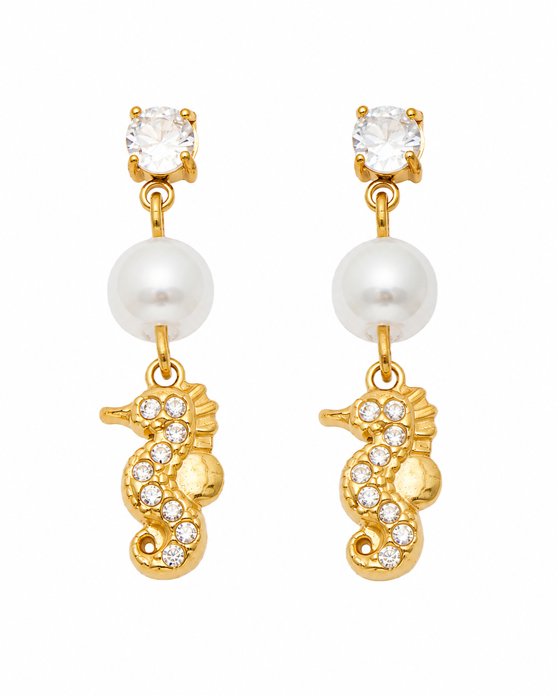 Styled view of Maris Ocean Pearl Drop Earrings by Zodiglow