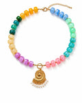 Front view of Marisol Rainbow Beaded Pendant Necklace by Zodiglow