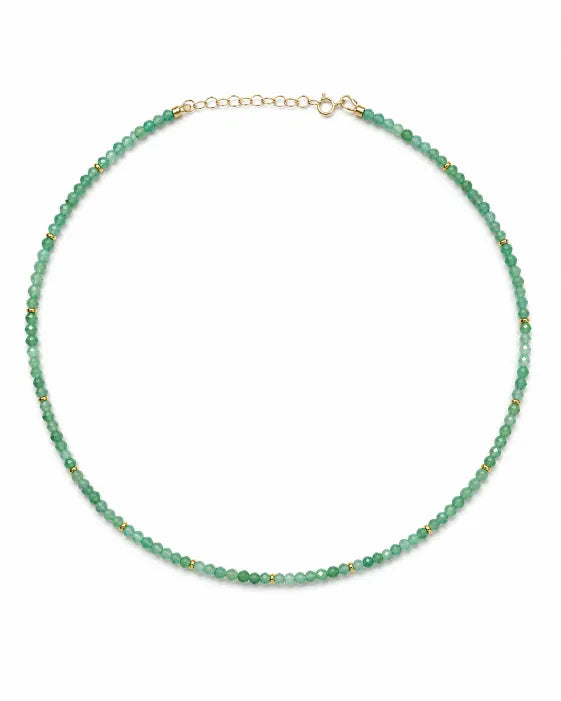 Front view of May Birthstone Emerald Beaded Necklace by Zodiglow