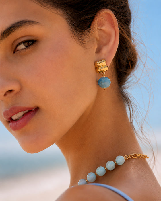 Alternate view of Mira Blue Pebble Drop Earrings by Zodiglow