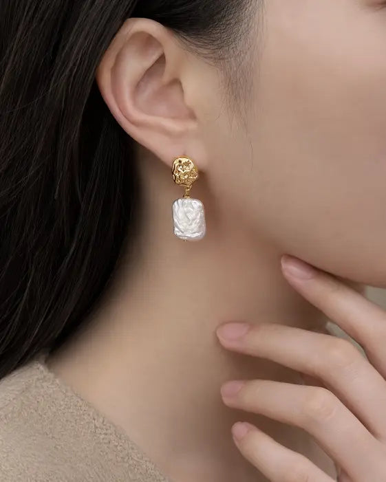 Alternate view of Mira Sculpted Baroque Freshwater Pearl Drop Earrings by Zodiglow