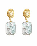 Front view of Mira Sculpted Baroque Freshwater Pearl Drop Earrings by Zodiglow