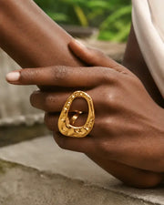 Alternate view of Molten Oval Gold Statement Ring by Zodiglow