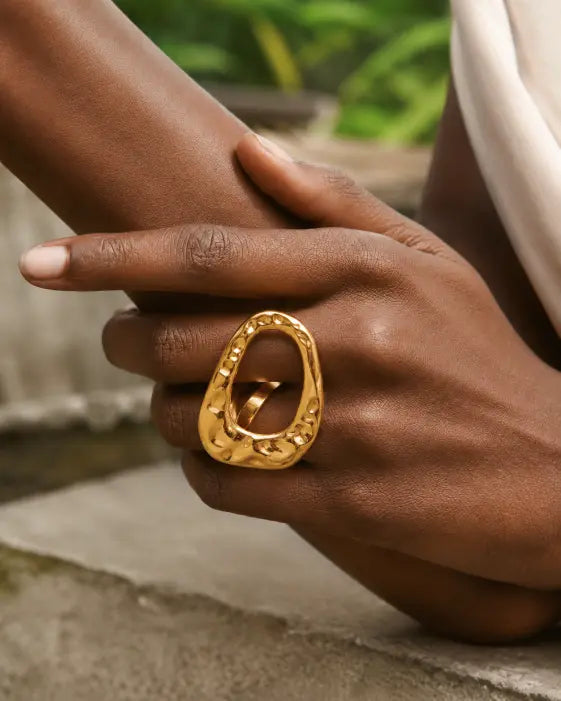 Alternate view of Molten Oval Gold Statement Ring by Zodiglow