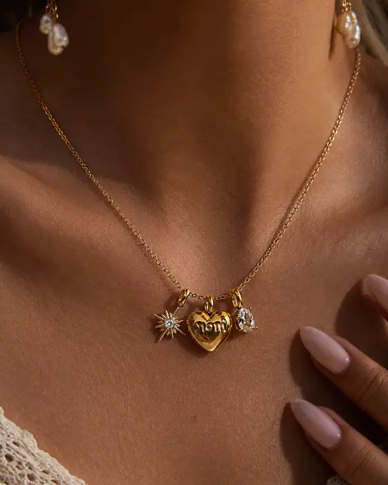 Alternate view of Mom Glow Heart Charm Necklace by Zodiglow