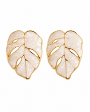 Detail view of Monstera Enamel Stud Earrings by Zodiglow