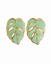 Front view of Monstera Enamel Stud Earrings by Zodiglow