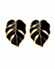 Side view of Monstera Enamel Stud Earrings by Zodiglow