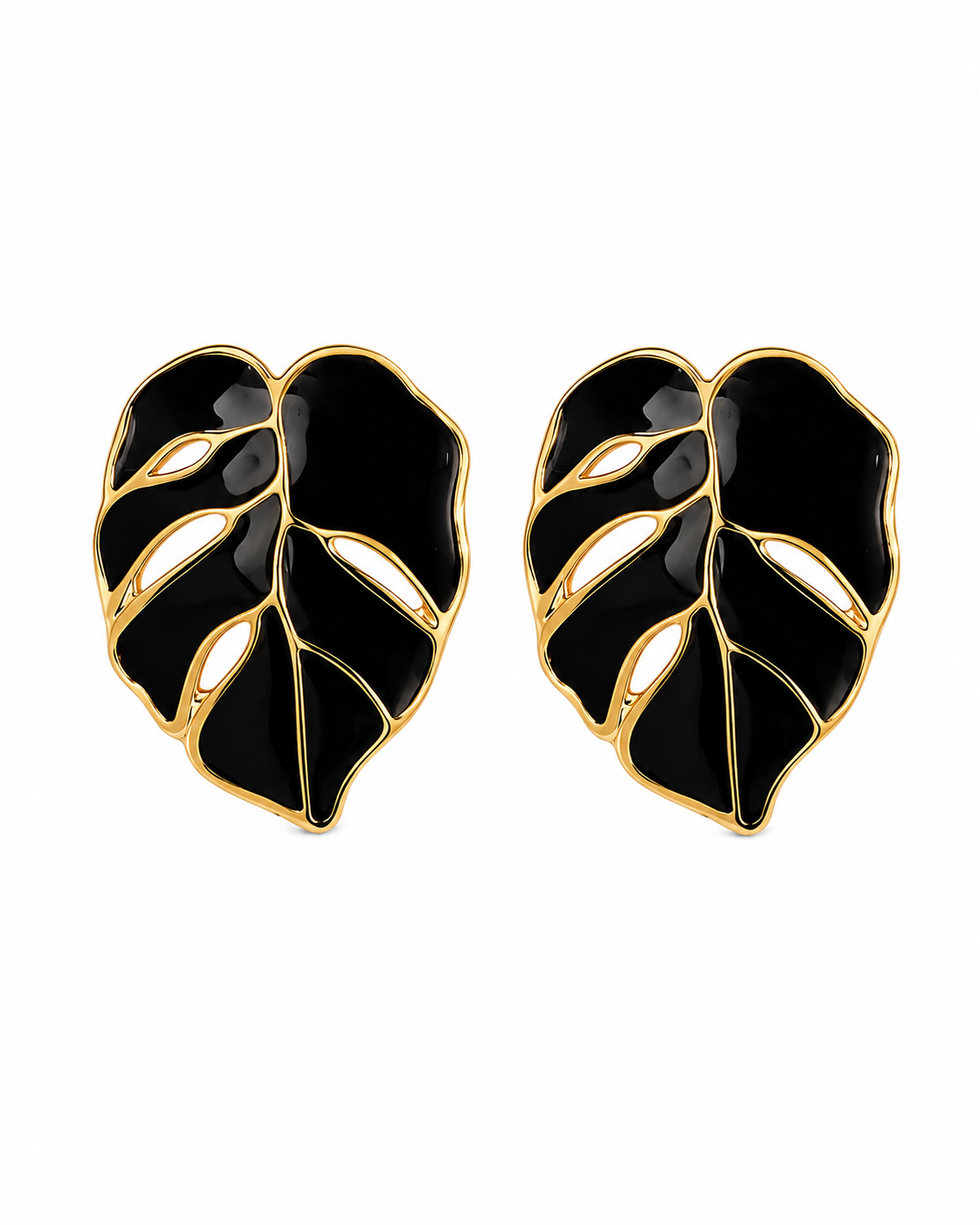 Side view of Monstera Enamel Stud Earrings by Zodiglow