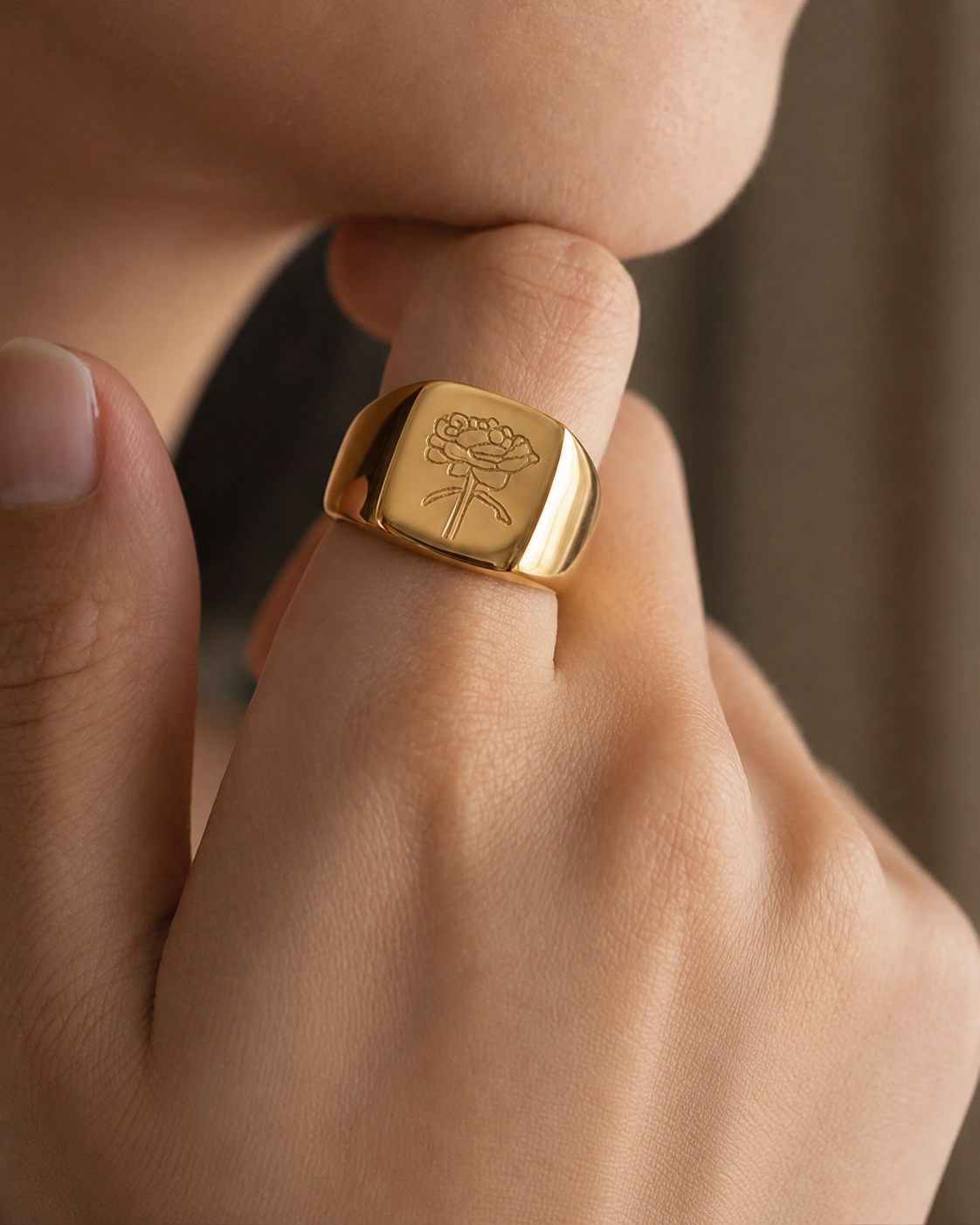 Detail view of Nature Engraved Signet Rings by Zodiglow