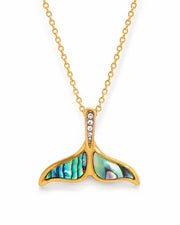 Front view of Nerina Gold Whale Tail Necklace by Zodiglow